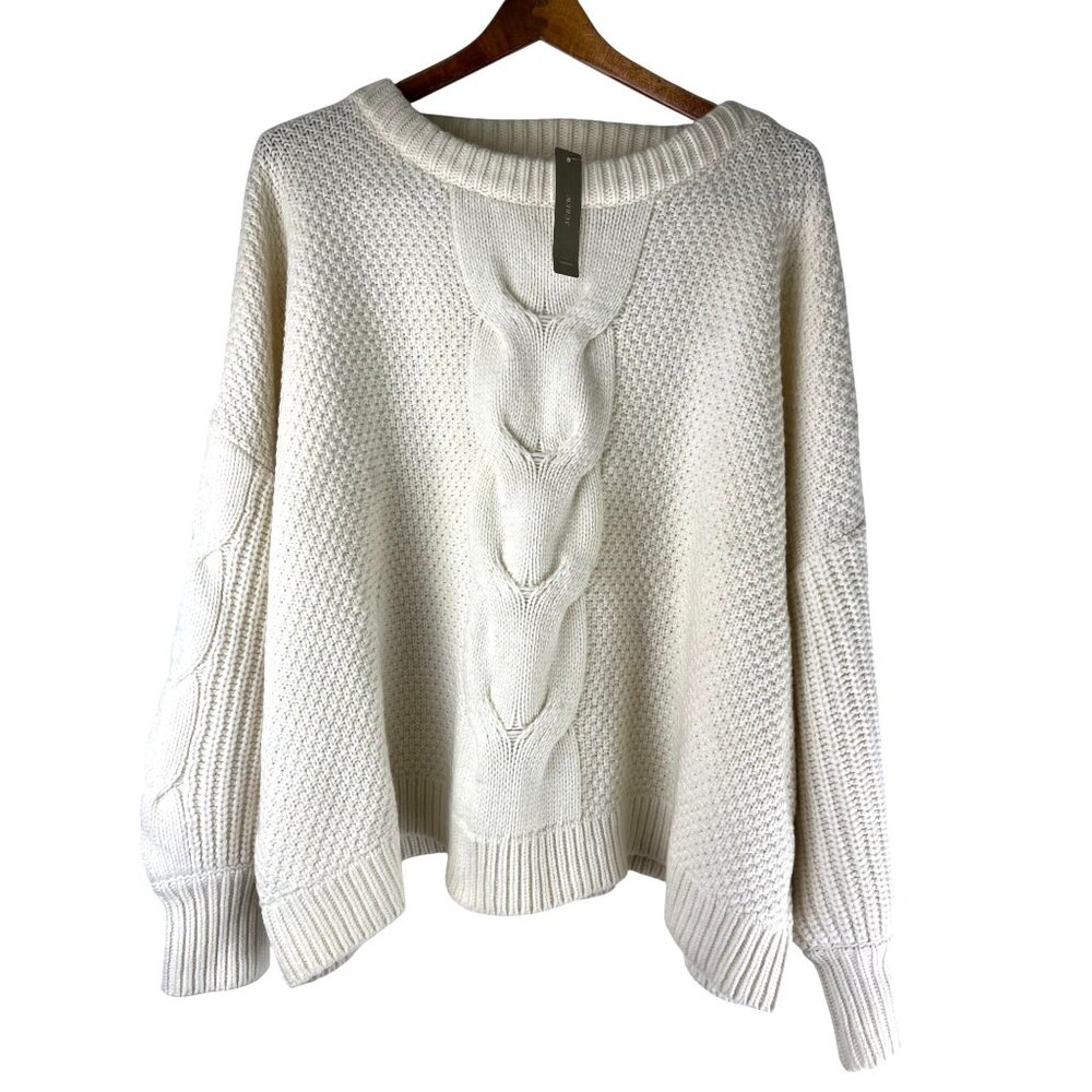Fisherman Cottage Coastal J.Crew Cable Knit Balloon Sleeve Sweater, Women's 2X